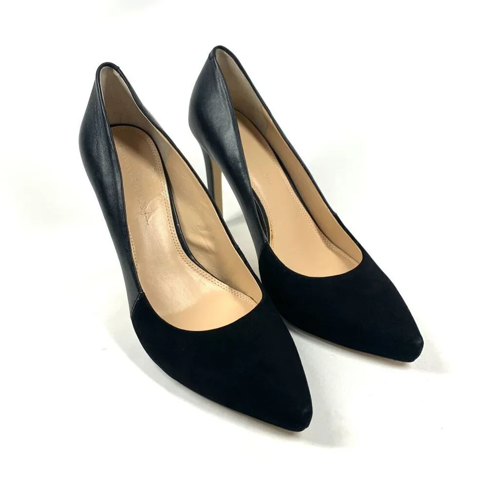 Banana Republic Two Tone Stiletto Heels Black Leather & Suede Pointy Toe Size 10